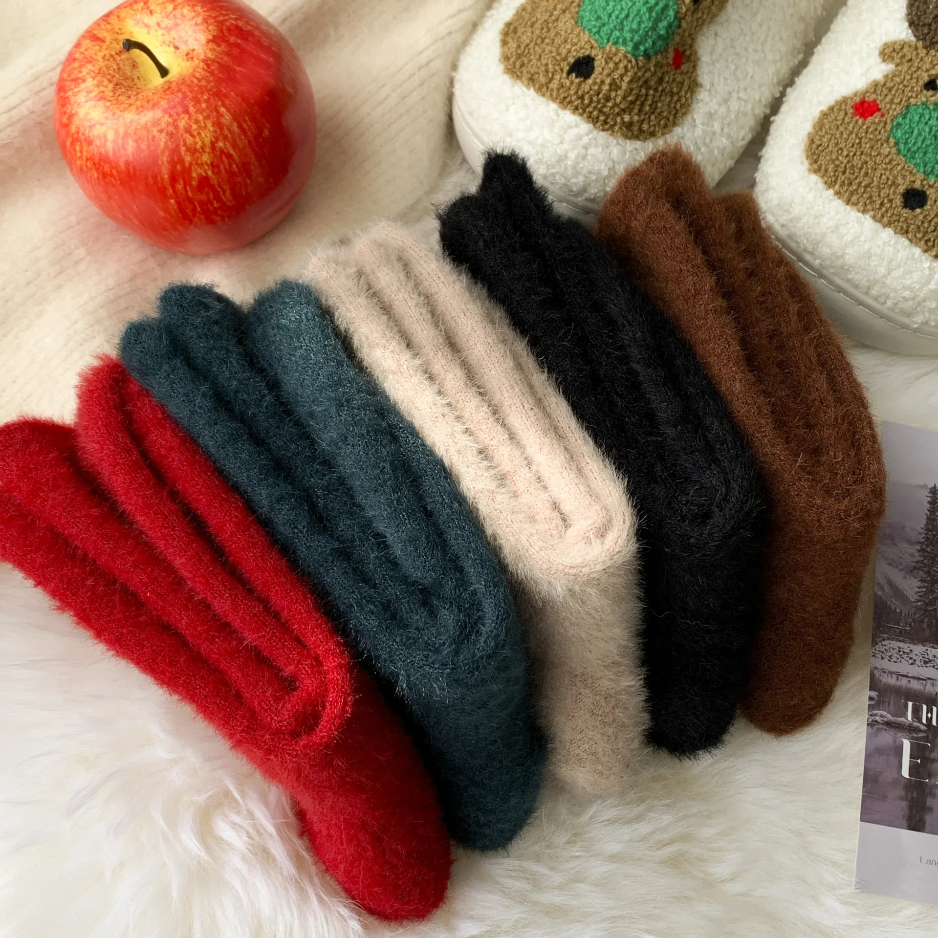 

5 пар женских рождественских носков, зимние флисовые термобелье до середины икры с вышивкой, снеговик, Санта-Клаус, рождественский подарок, носки