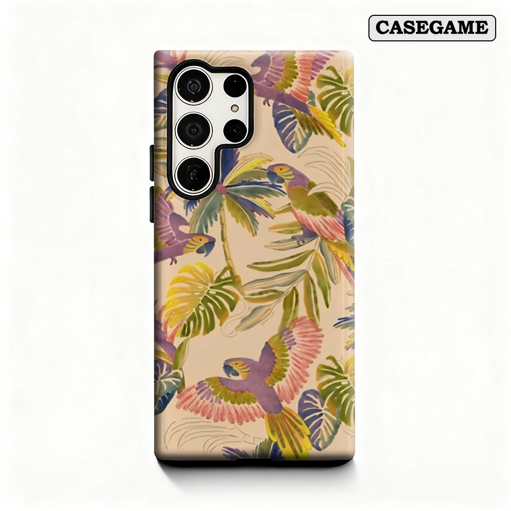 Tropical Parrots Phone Case for Samsung Galaxy S25 Ultra S24 S23 Ultra Plus Shockproof Double Layer Back Cover