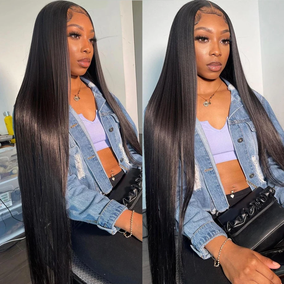 34 Inch Straight Hair Lace Front Human Hair Wigs Pre Cut Wear And Go Transparent 4x4 Lace Wigs For Women Remy Lace Closure Wig