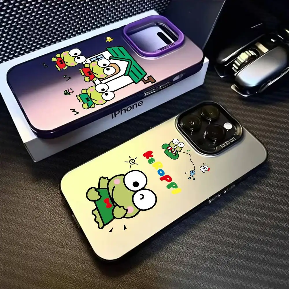 

MINISO Kero Keroppi Phone Case For iPhone 16 15 14 13 12 11 Pro Max Plus – Colorful Gradient Soft TPU Back Cover