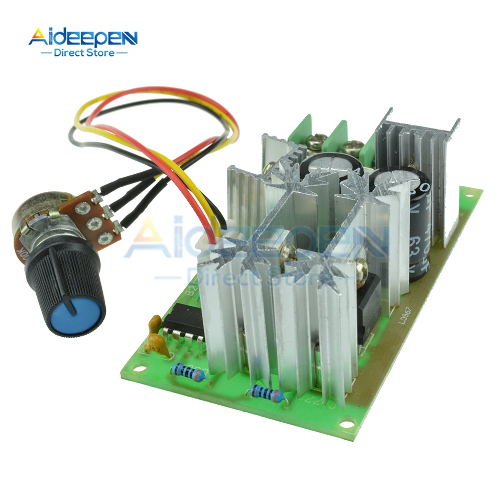 DC10-60V منظم سرعة محرك التيار المستمر 12 فولت 24 فولت 36 فولت 48 فولت وحدة محرك عالية الطاقة PWM وحدة تحكم سرعة المحرك 20A منظم التيار