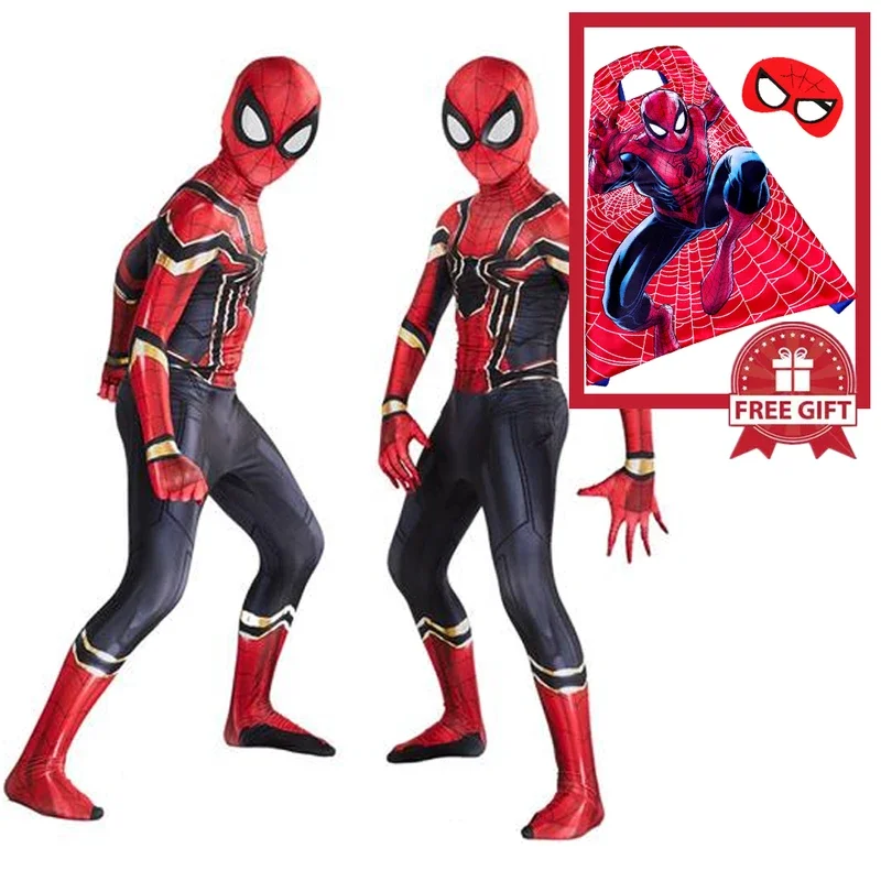 MARVEL/Детские костюмы Человека-паука для мальчиков, железные костюмы, детские боди из спандекса для косплея с накидкой, подарок на Рождество и день рождения