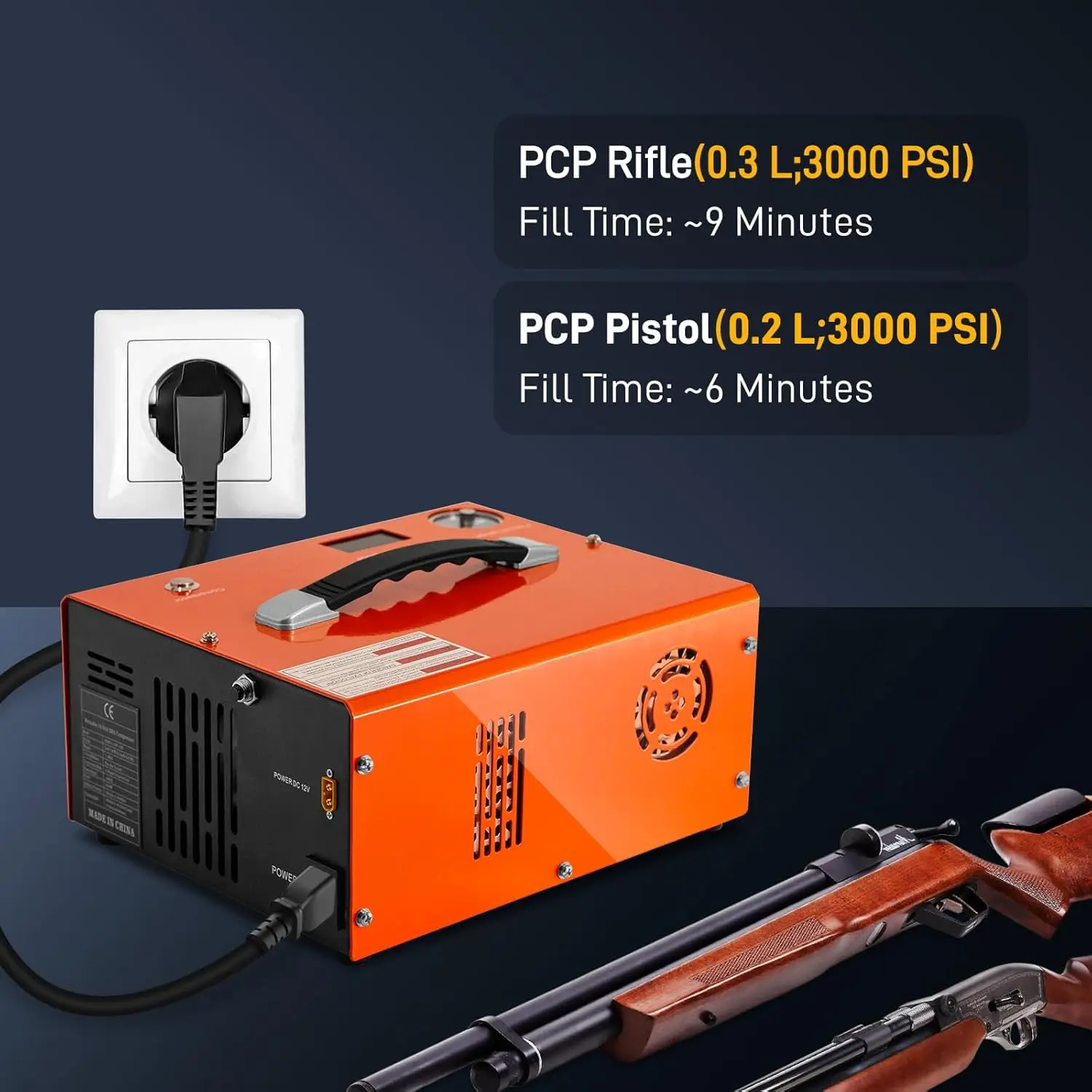 GOYOJO Compressore d'aria PCP, Max 4500 PSI / 300 Bar, riempimento rapido per pistole aeree o serbatoio di paintball, spegnimento automatico, doppia alimentazione per auto 12 V CC