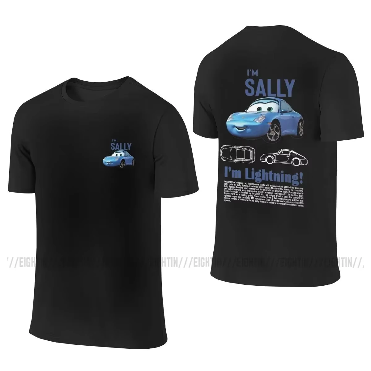 Funny Sally I'm Lightning Cars T-Shirts Men Cotton T Shirt Mcqueen Short Sleeve Front Back Two Sides Tees Plus Size Clothes