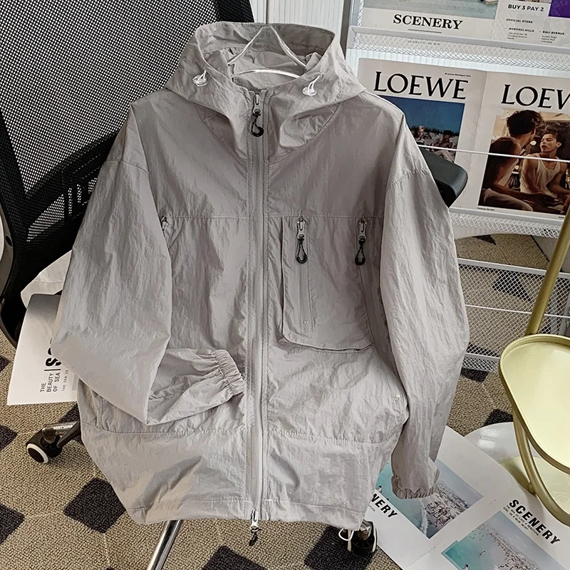 

Men's Ice Silk UV Protection Light Weight Breathable Outdoor Sunshade Climbing Workwear Jacket Loose Fit Summer Long Sleeve H...