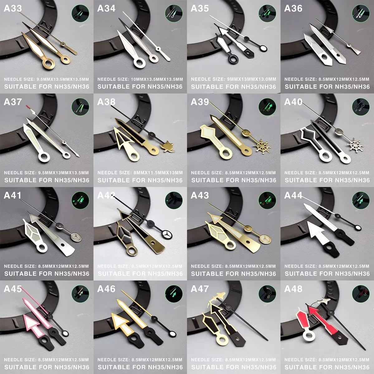 NH36 35 Movement Roxe 904L Steel Band Top Watch Accessories Watch Pointer NH35 Pointer Watch Hands Green Super Luminous Suitable