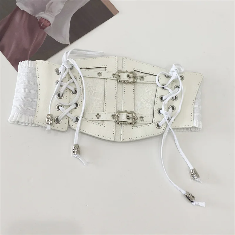 Women'S Wide Elastic Waist Belt 2025 Retro Black Lace Strap Leather Waist Belt Ladies Decoration Fashion Elastic Waist Wide Belt