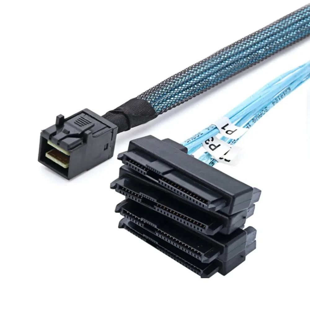 Mini SAS SFF-8643 To 4 SFF-8482 29Pin With 15Pin SATA Power Connector Raid Controller Hard Disk Server Cable 0.5M 1M