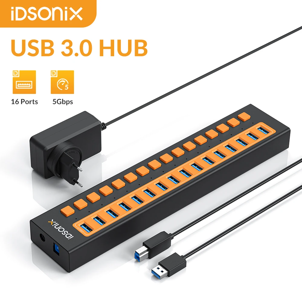 

IDSONIX USB 3.0 HUB High Speed Multiport USB Splitter HUB Adapter 7/10/16 Port Dock Station Fast Charging HUB For Laptop Macbook