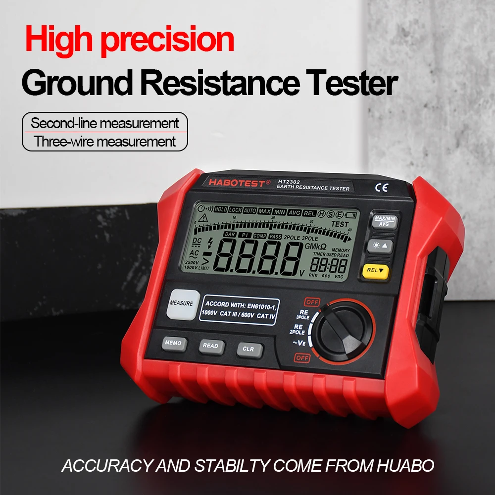 HABOTEST Earth Ground Resistance Tester HT2302 200V Digital Insulation Analog Display Detector 0-4K ohm 2/3Pole Multimeter