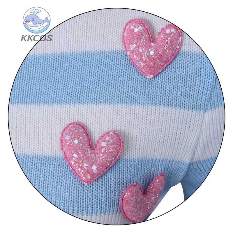 بلوم تأثيري Win Clubb أنيمي زي جيراي كي الفتيات ريترو مخطط محبوك القلب جميل تي شيرتات قصيرة الاكمام فستان قصير كوس KK