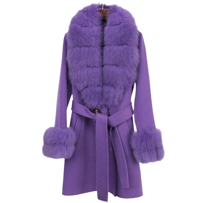 

High-end double-sided cashmere coat women's medium and long 2023 autumn and new fox collar slim-fitting wool woolen coat