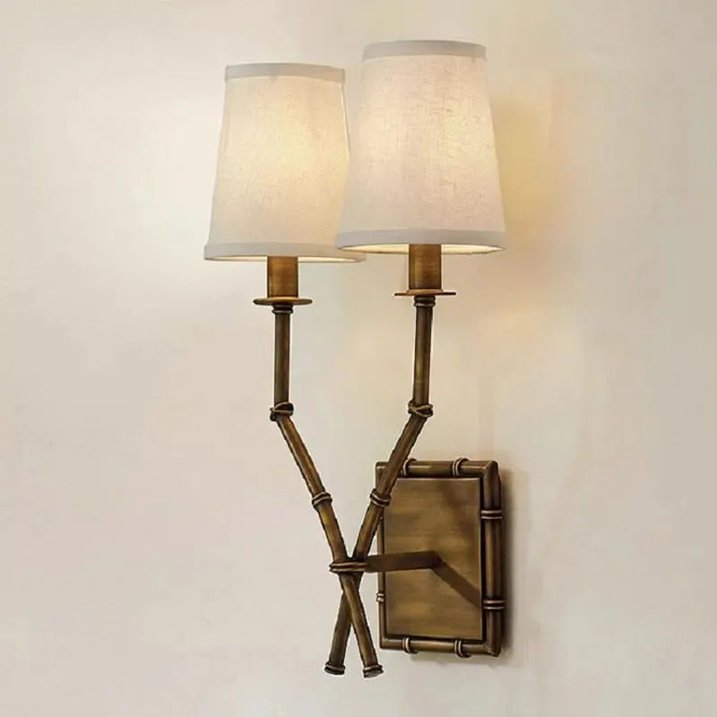 American Retro Iron Wall Lamp Linen Lampshade Living Dining Room Corridor Bedroom Bedside Light Home Decoration Lighting Fixture
