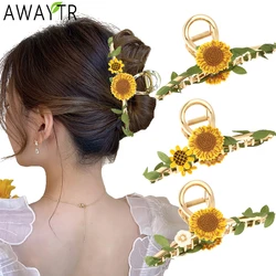 Women Large Sunflower Flowers Hair Claw Hairpin Clips Hair Styling Women Girls Hair Accessories 2022 Metal Gripper Headdress