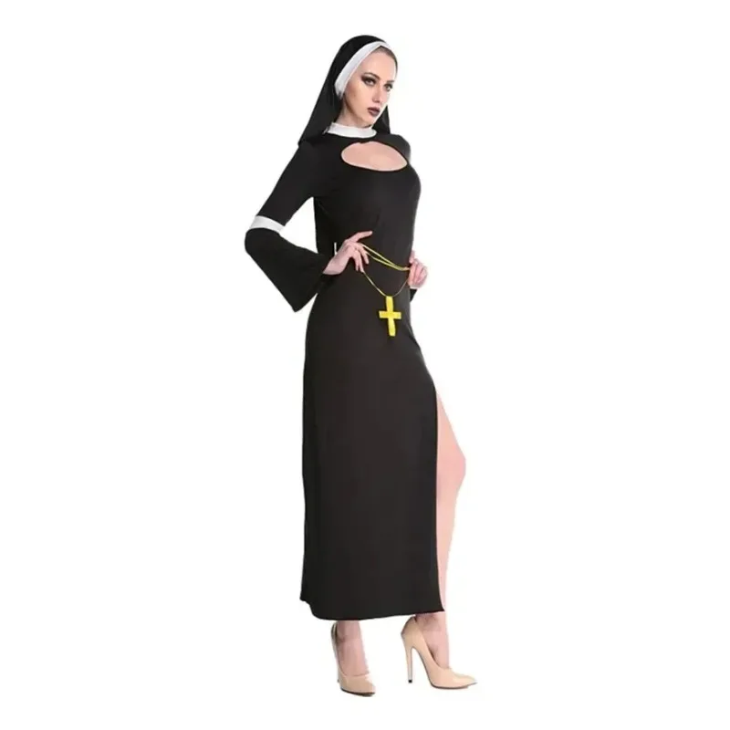 Costume de missionnaire pour Halloween, carnaval, cosplay, robe longue sexy de religieuse pour femmes adultes
