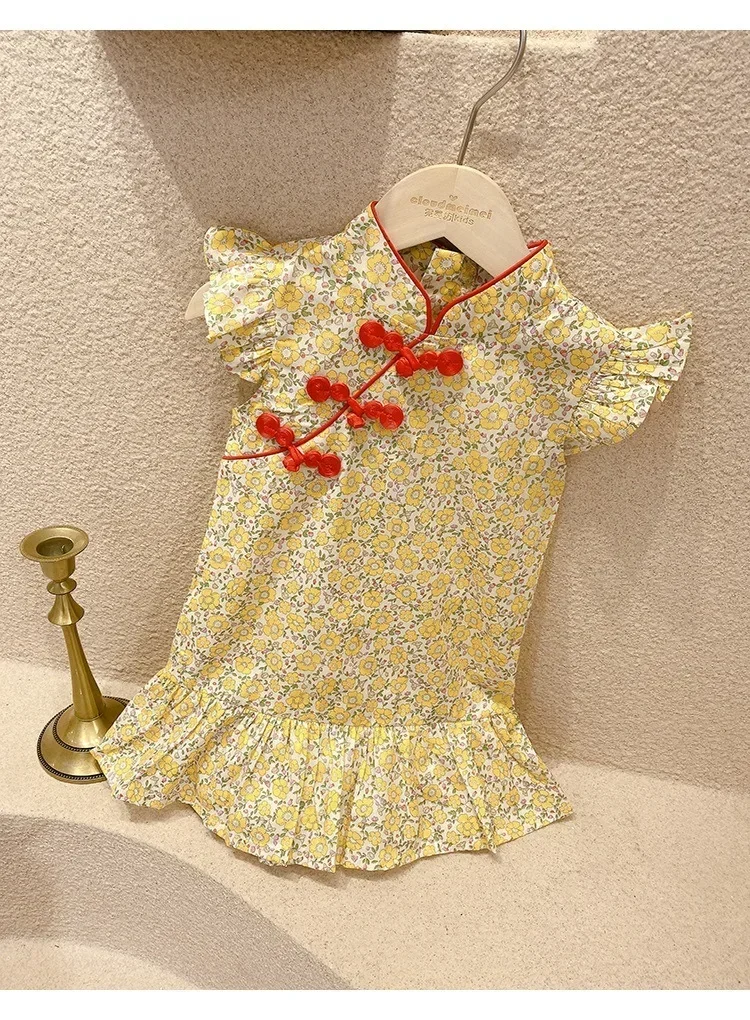 Girl Summer Dress Cheongsam Children\'s Dresses Vestidos Kids Clothes Fashion Baby Chinese Qipao Modern Hanfu Girl\'s Tang Style