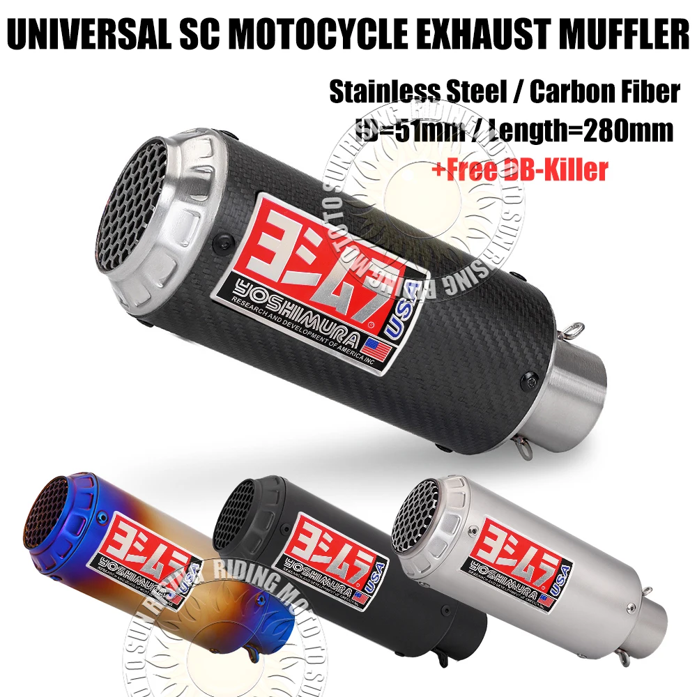 

51MM Universal Straight-through Yoshimura Motorcycle Exhaust Muffler Pipe Escape for Kawasaki Honda Yamaha Suzuki Etc Modified