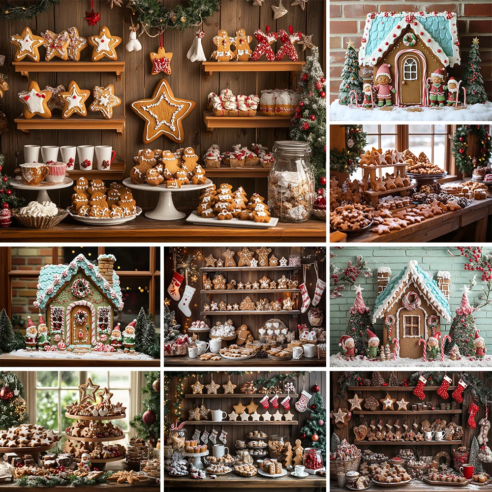 

Christmas Gingerbread House Backgrounds Adult Family Photography Props Child Baby Decors Cookie Shop Photo Studio Backdrops