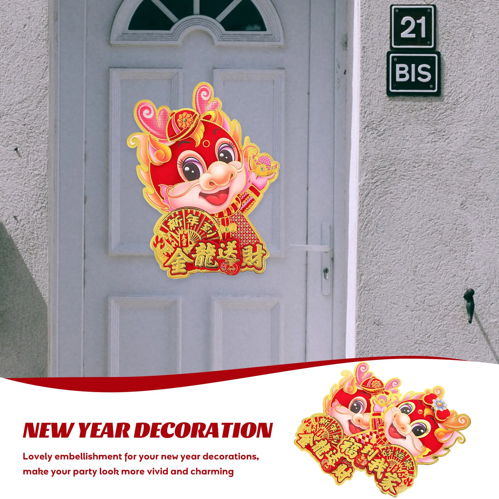 2 Pcs Chinese Dragon Wall Sticker New Year Decorations Stickers Window Door Decal view 2