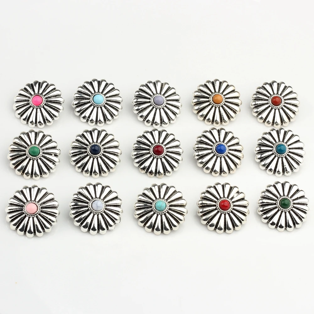 3pcs/lot 28MM Retro Zinc Alloy Round Daisy Flowers  Decorative Buttons Charms Pendants For DIY Accessories