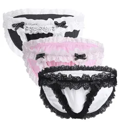 New Sissy Mens Solid Underwear Lace Brim Briefs Pouch Lingerie Bikini Bottom Soft Underpants Male Erotic Panties Gays Clothes