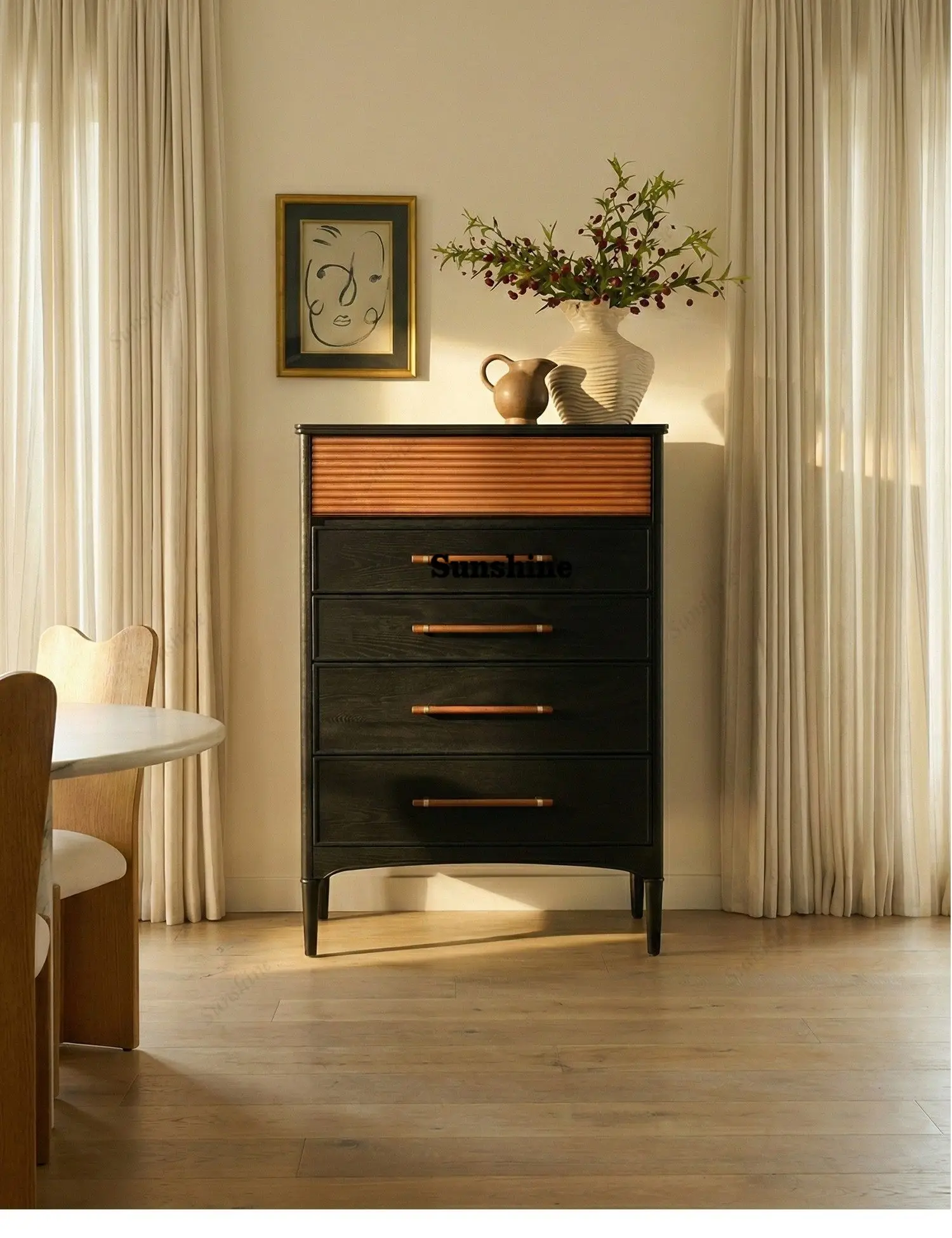 

Medieval style living room solid wood chest bedroom sofa next to the wall locker