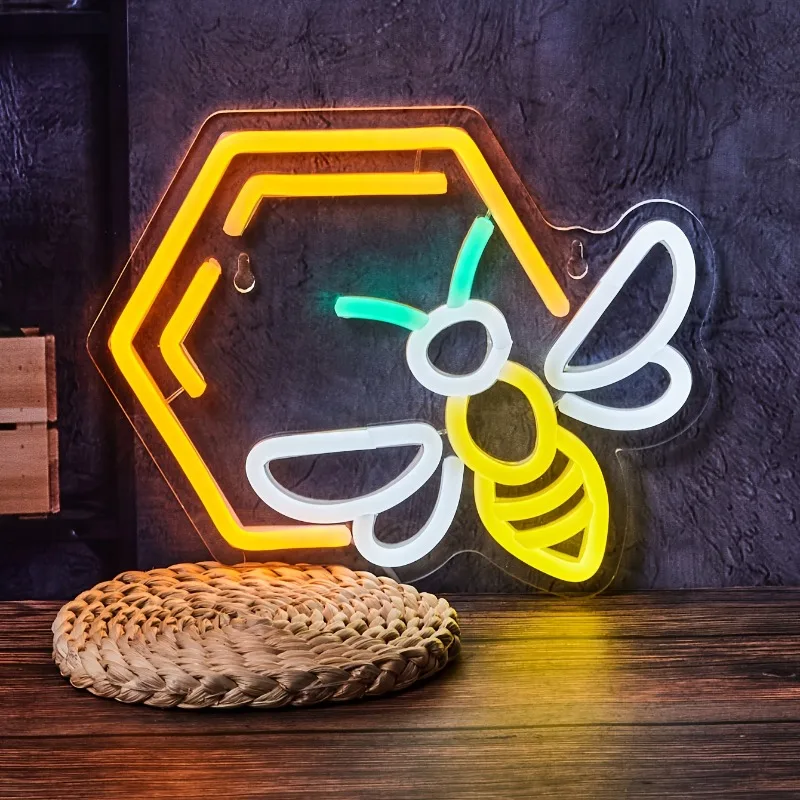 bee-and-beehive-led-neon-sign-customizable-dimmable-wall-decoration-for-home-party-gift-dormitory-club-bar-hotel-mall