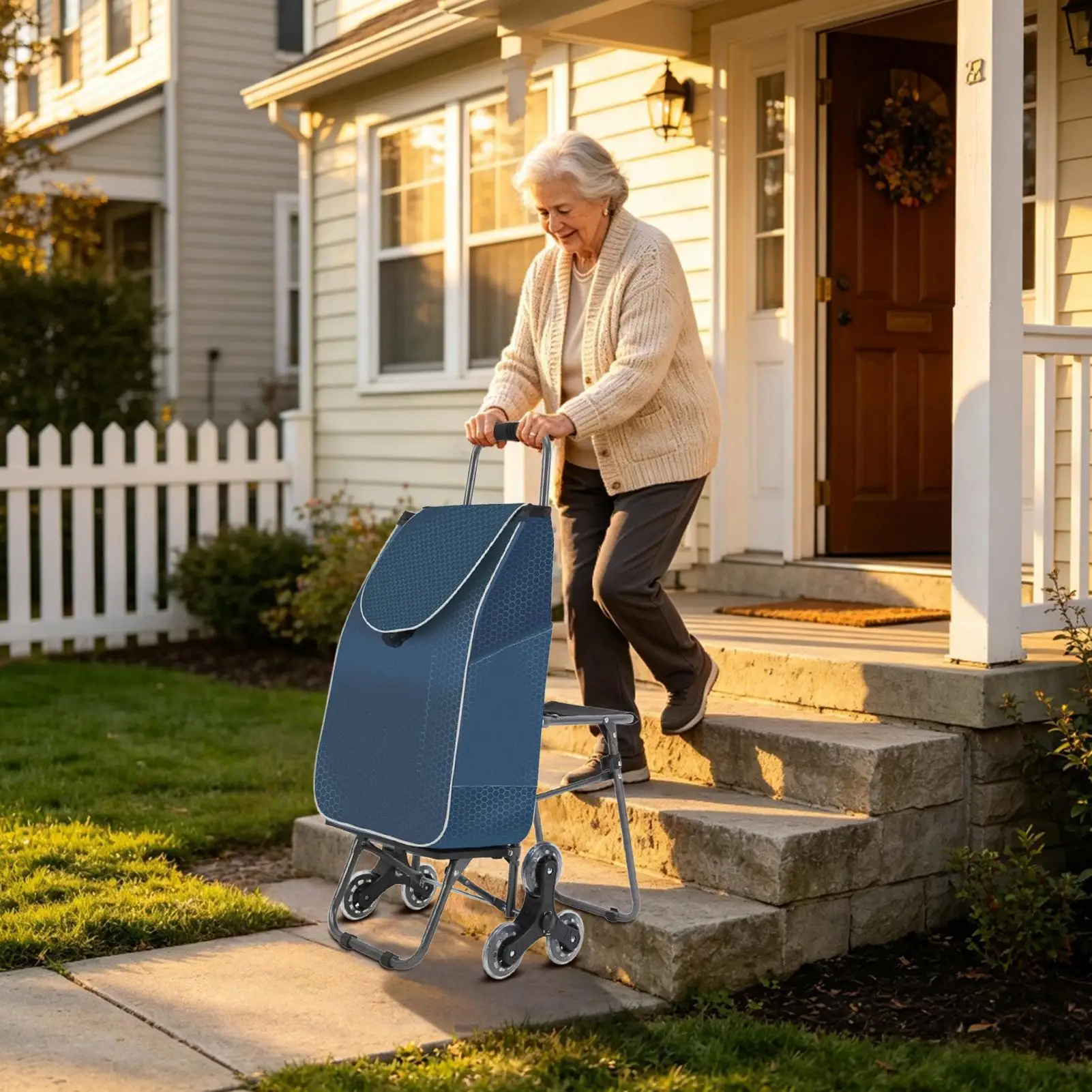 Stair Climbing Cart 3-wheeled Waterproof Portable Trolley Portable Shopping Cart For Elderly Stair Apartment Market Laundry Home