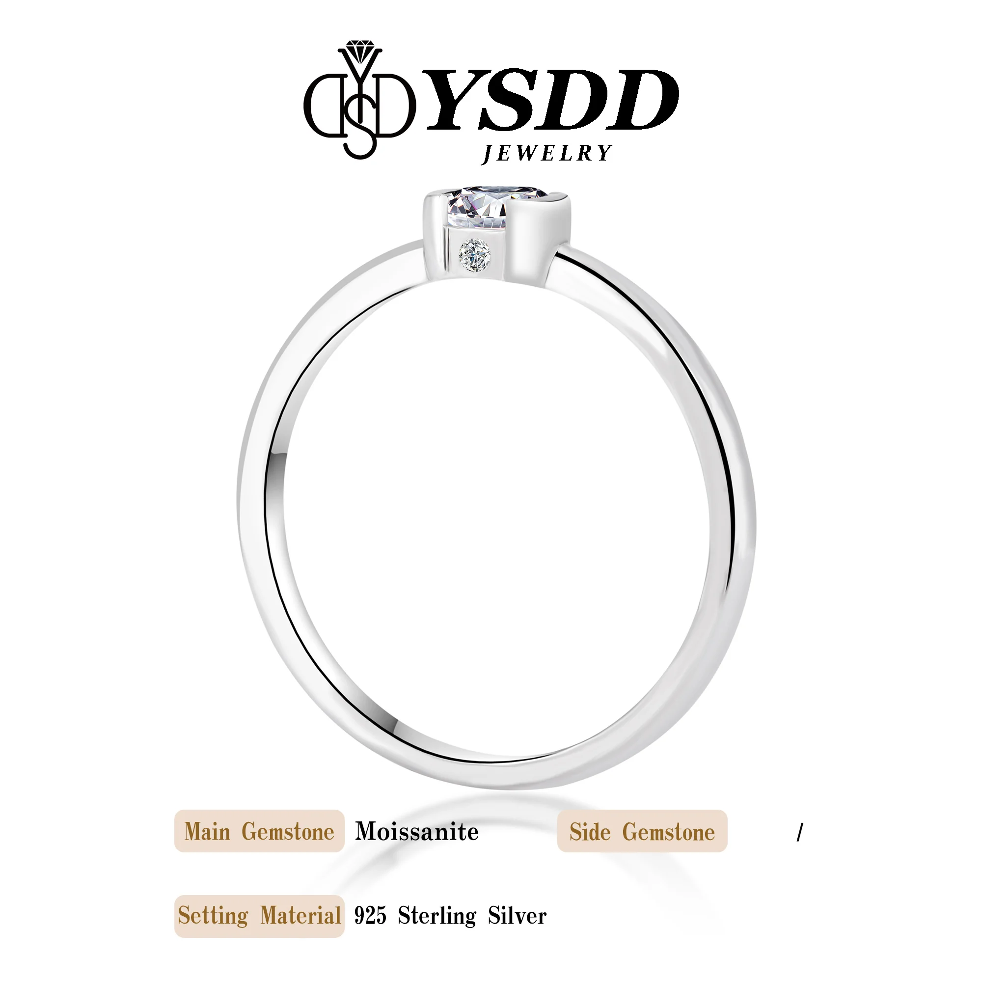 #155 YSDD Strictly selected authentic 0.3 carat pillow cut moissanite 925 sterling silver women's ring jewelry band certificate