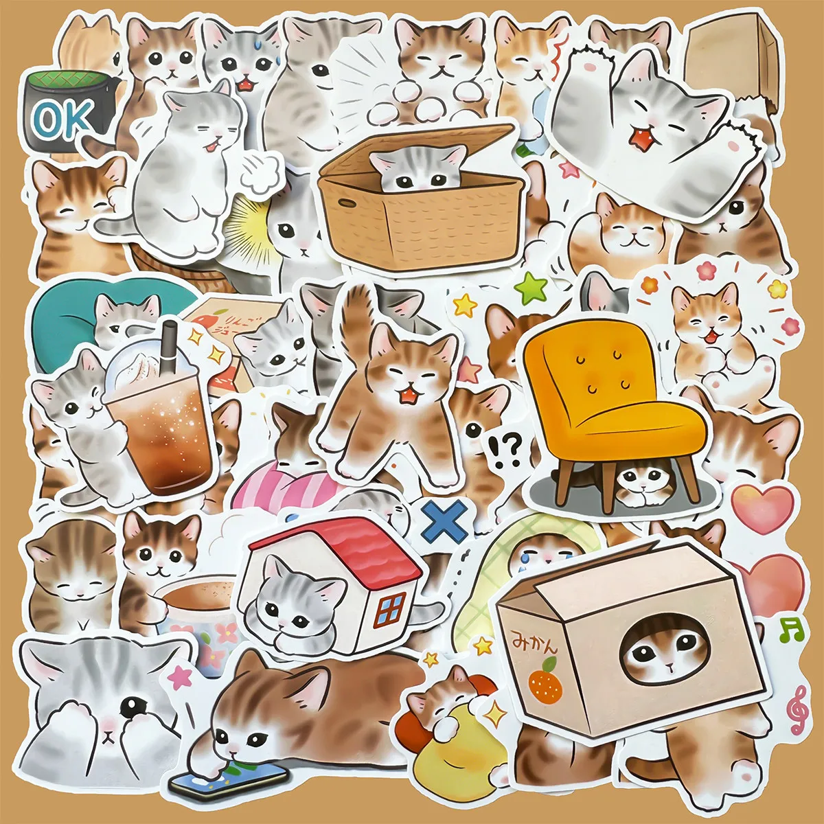 Ins Cute Hand Drawn Cartoon Cat Sticker DIY Decorative for Journal Phone Case Notebook Scrapbook Diary Luggage