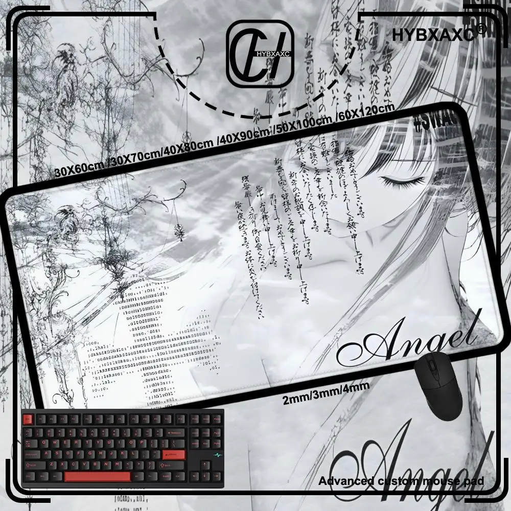 

Anime Aesthetics HYBXAXC Black White Angel Mouse Pad Office PC Keyboard Desks Decort DeskMat Office Accessories E-Sports Carpet