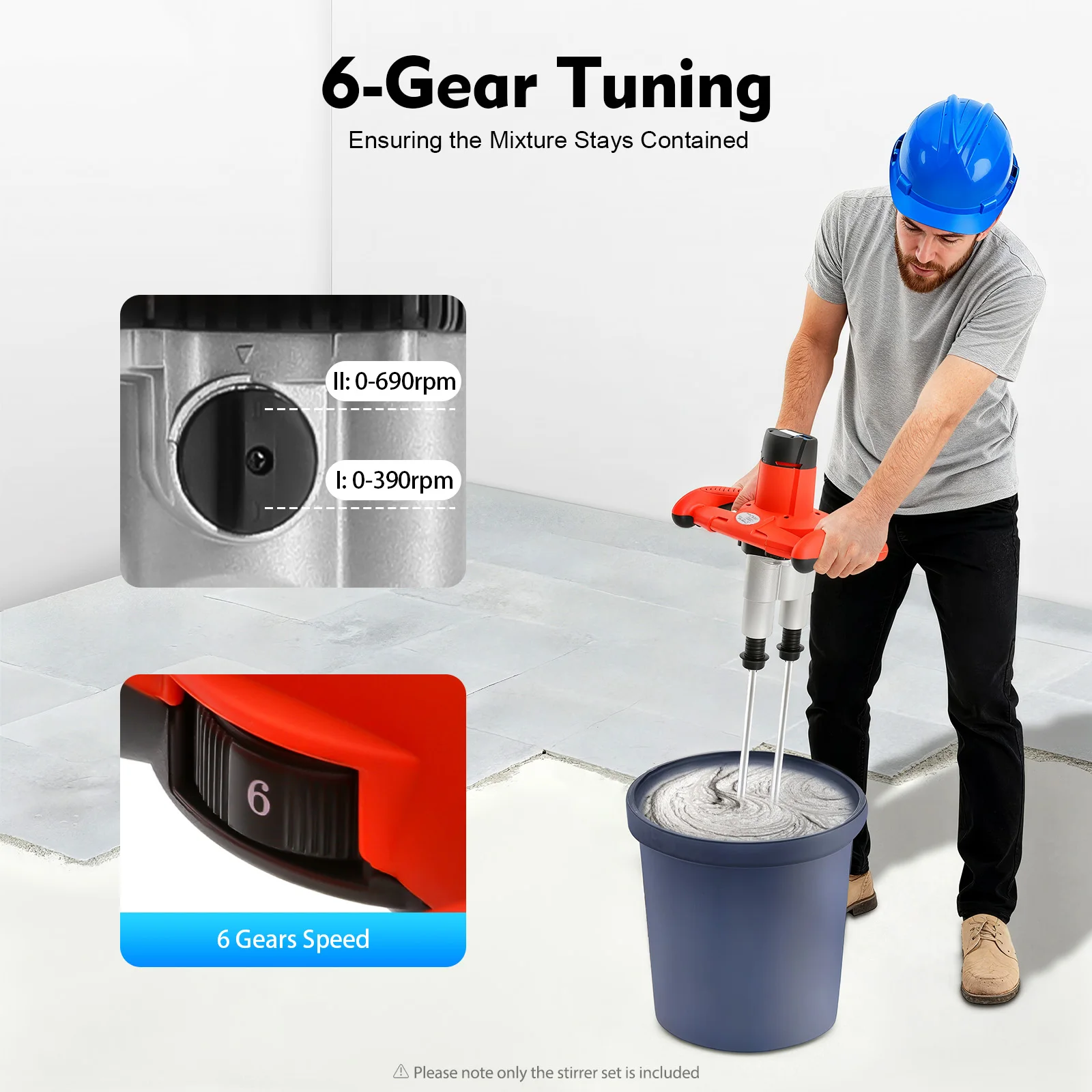 

Double-Pole Mortar Stirrer,2800W High-Power Copper Motor, 6-Speed Adjustable Gear, Heavy-Duty Aluminum Alloy