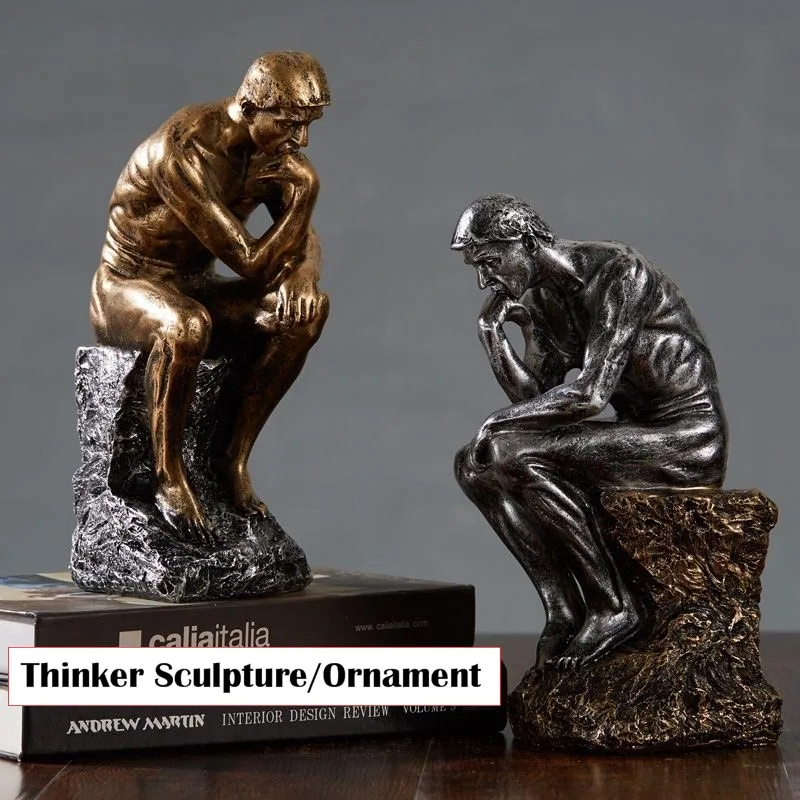 26cm Thinker Statues Creative People Sculptures Resin Home Decoration Office Desktop Bookshelf Desk Ornaments Modern Art Crafts