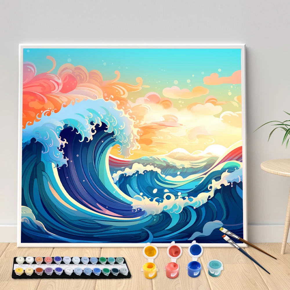 Digital Acrylic Painting Kit DIY Cartoon Big Tsunami Art Canvas Art Hand Painted Home Decor Personalized Surprise Gift