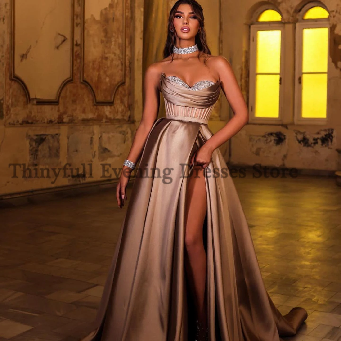 Thinyfull – robe de soirée trapèze Sexy avec perles, longueur au sol, robes de Cocktail, arabie saoudite, taille personnalisée