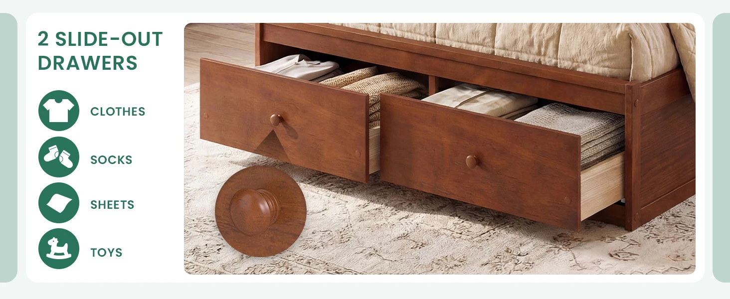 Wood Platform Bed with Headboard, Solid Mattress Foundation