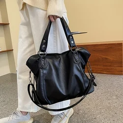 Borse a tracolla da donna morbide Casual di alta qualità di lusso borsa Shopper in pelle di grande capacità borsa da viaggio con cerniera nera di moda