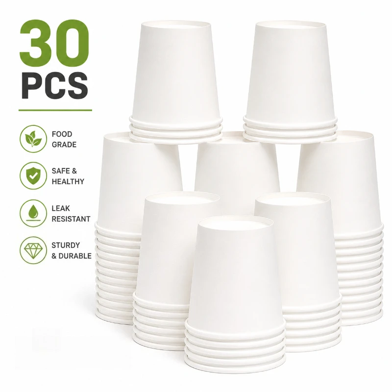 30PCS  Small Paper Cups Disposable Multi‑Purpose Cups for Bathroom Mouthwash Coffee Travel Picnic and Party Events