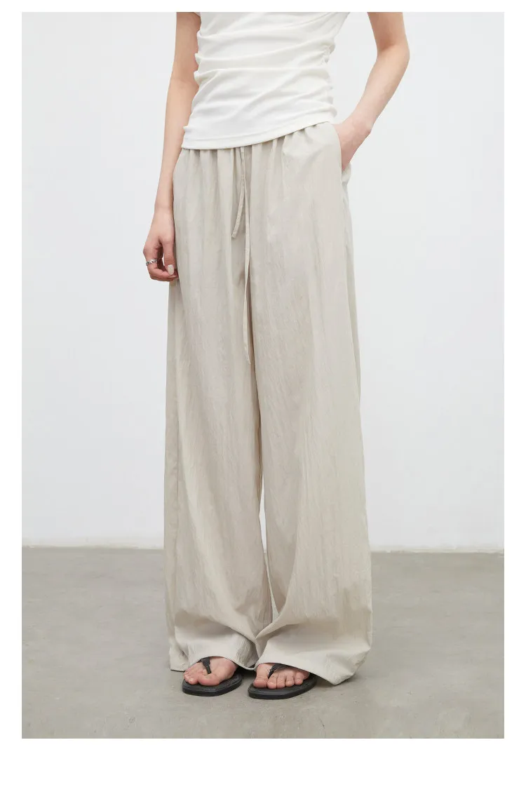 CHIC VEN New Women Pants Solid Loose Casual Wide Leg Pant Elastic Waist Female Thin Trousers Pleated Spring Summer 2026