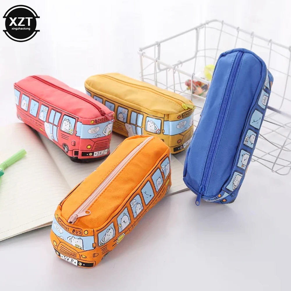 Schattige Bus Etui Canvas Briefpapier Doos Grote Capaciteit Pen Tas School Etuis Voor Kinderen Pen Case Kawaii Student Geschenken