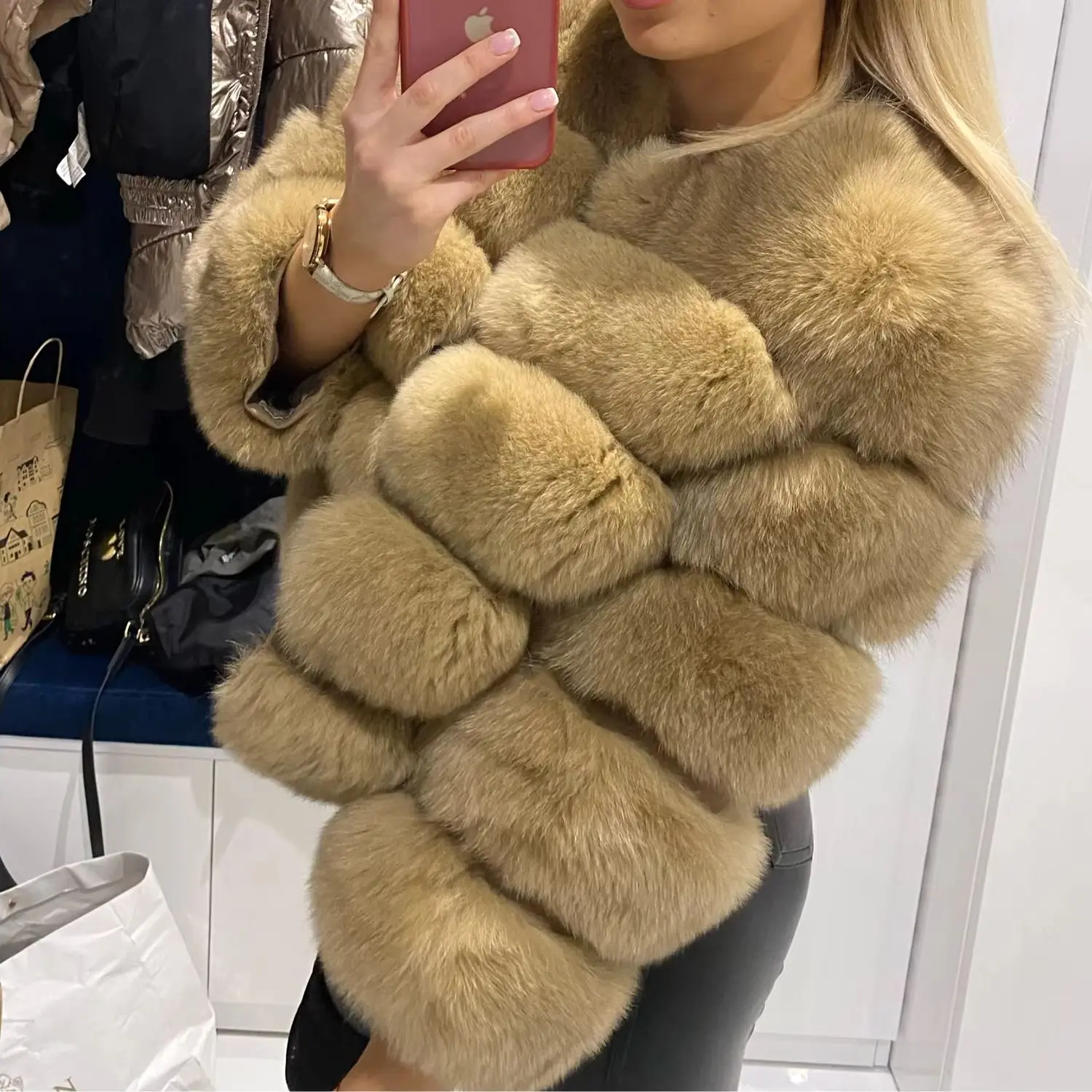 معطف فرو نسائي سترات فرو الثعلب للنساء ملابس معاطف سترة الثعلب الحقيقي الطبيعي للنساء سترة فرو في الترويج #1
