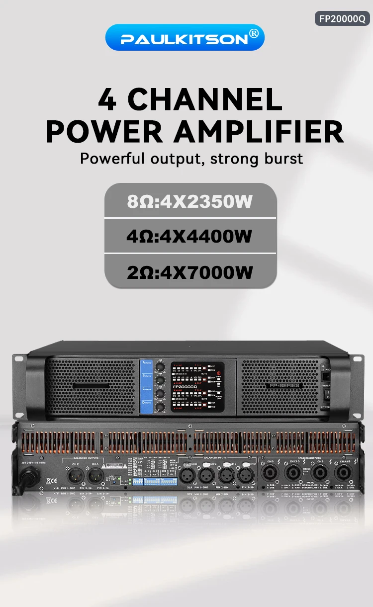 Paulkitson FP20000Q 4-Kanal-Leistungsverstärker (4×7000W) für Line-Array-Lautsprecher, Disco-, DJ- und Konzertbühnen-Audiosysteme – Detail 1