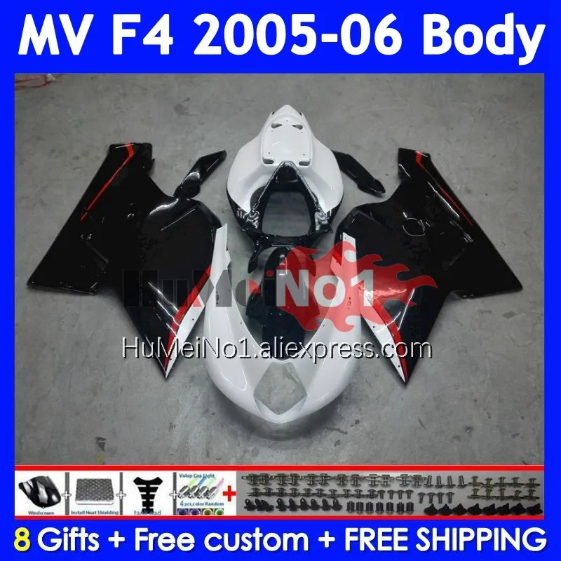 Body For Agusta MV F4 R312 750S 1000 R 750 1000CC 310No.6 1000R White black 312 1078 1+1 MA MV F4 2005 2006 05 06 Fairing Kit