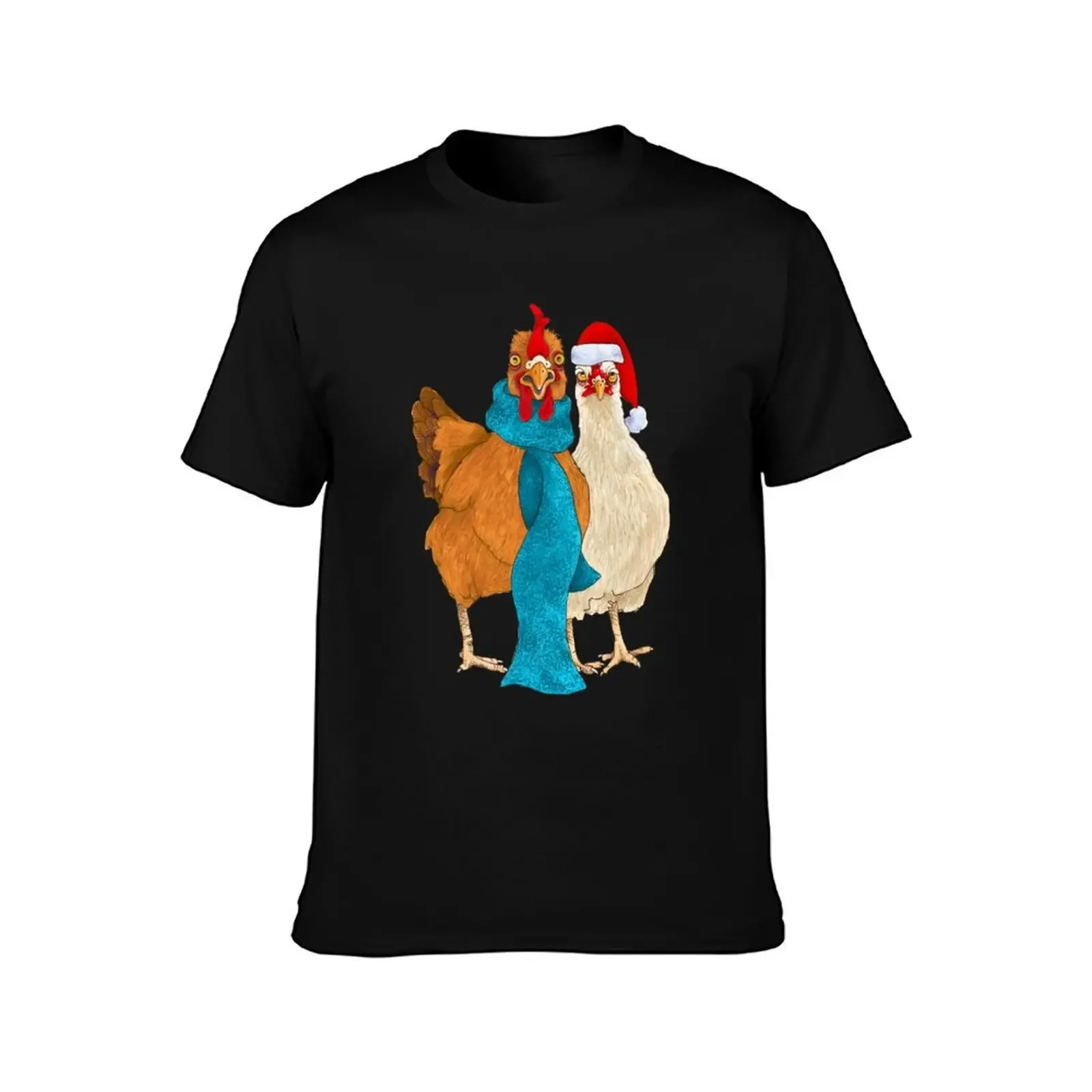 Silly Chickens in Scarves and Santa Hats T-Shirt shirts graphic tee Funny t-shirt kawaii clothes plain t shirts men