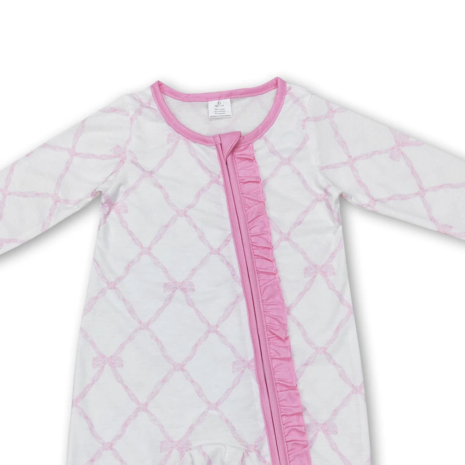 Baby Girls Bamboo Pink Bows Sibling Rompers Bamboo Pajamas Clothes Sets view 4