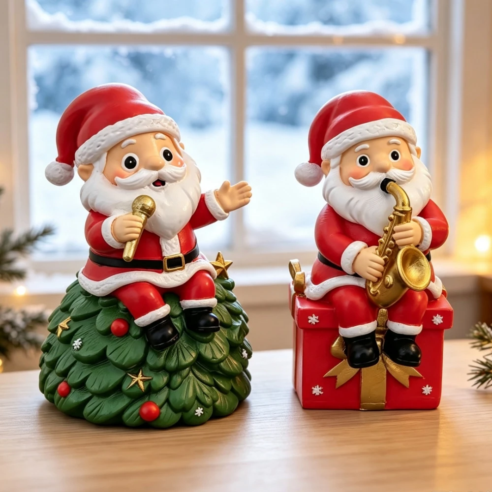Musical Instrument Xmas Ornaments - Resin Santa Claus Figurine with Musical
