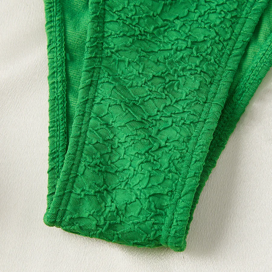 Green Bandeau Bikinis Sets De Mujer Metal Ring Texture Solid Swimwears Lace-up Micro Thong Sexy Swimsuit Women 2025 Biquinis