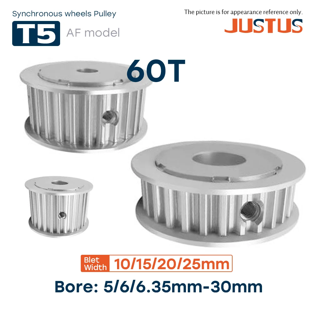 

60 Teeth AF Type T5 Synchronous Wheels Bore 5/6/6.35-30mm For T5 Timing Belt Width 10/15/20/25mm Teeth Pitch 5mm