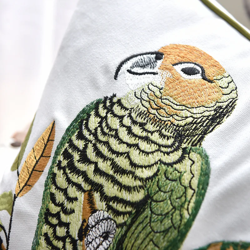 Pillow Cover Parrot Embroidered Pillowcase Sofa Cushion Cover Home Textile Decoration Cotton and Linen 45x45