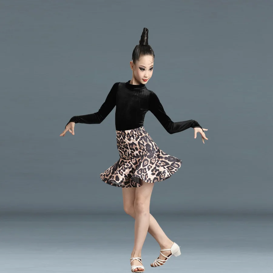 Kids Latin Dance Dress Practice Dresses Leopard Latin Performance For Women Girls Spandex Competition Examination Dance Skirt